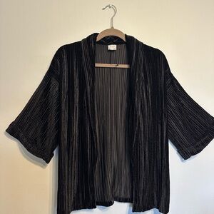 Zara Black Velvet Pleated Open-Front Blazer